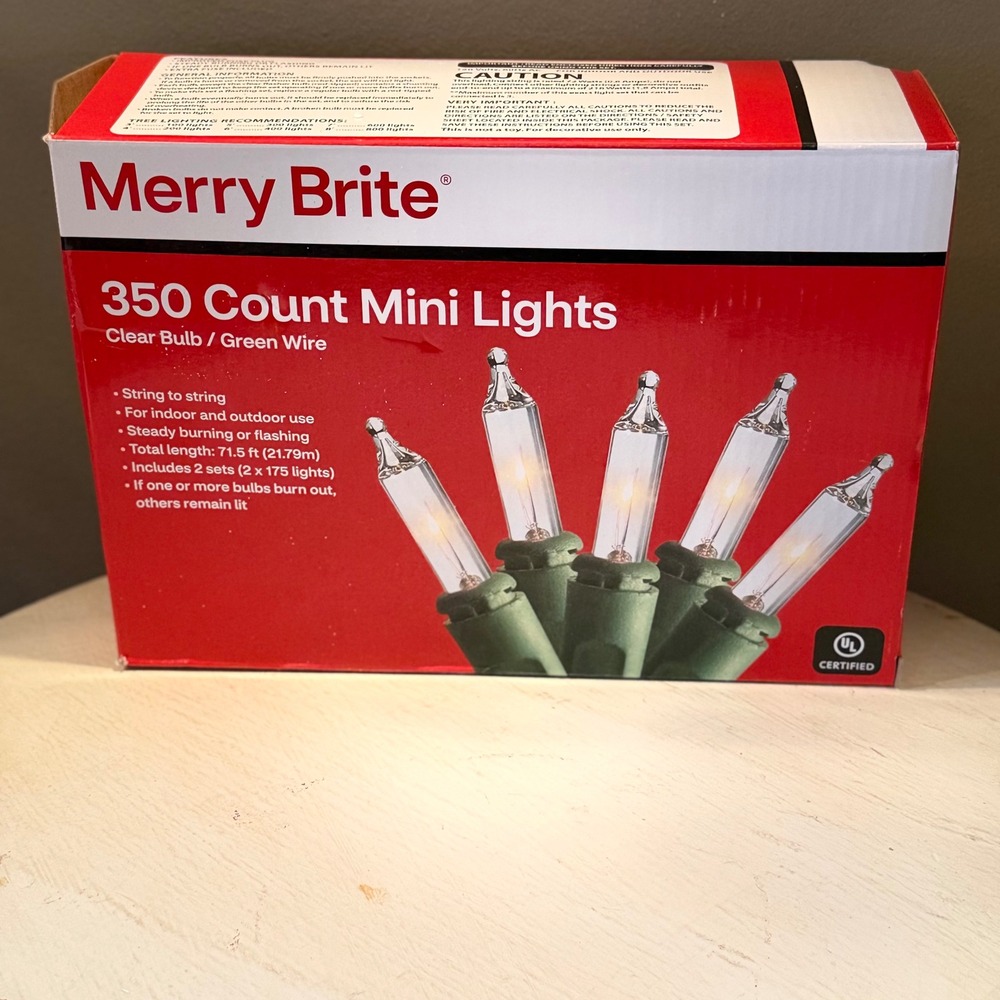 Merry Brite 350 Count Mini‎ Lights Clear Bulb Green Wire Indoor Outdoor Use